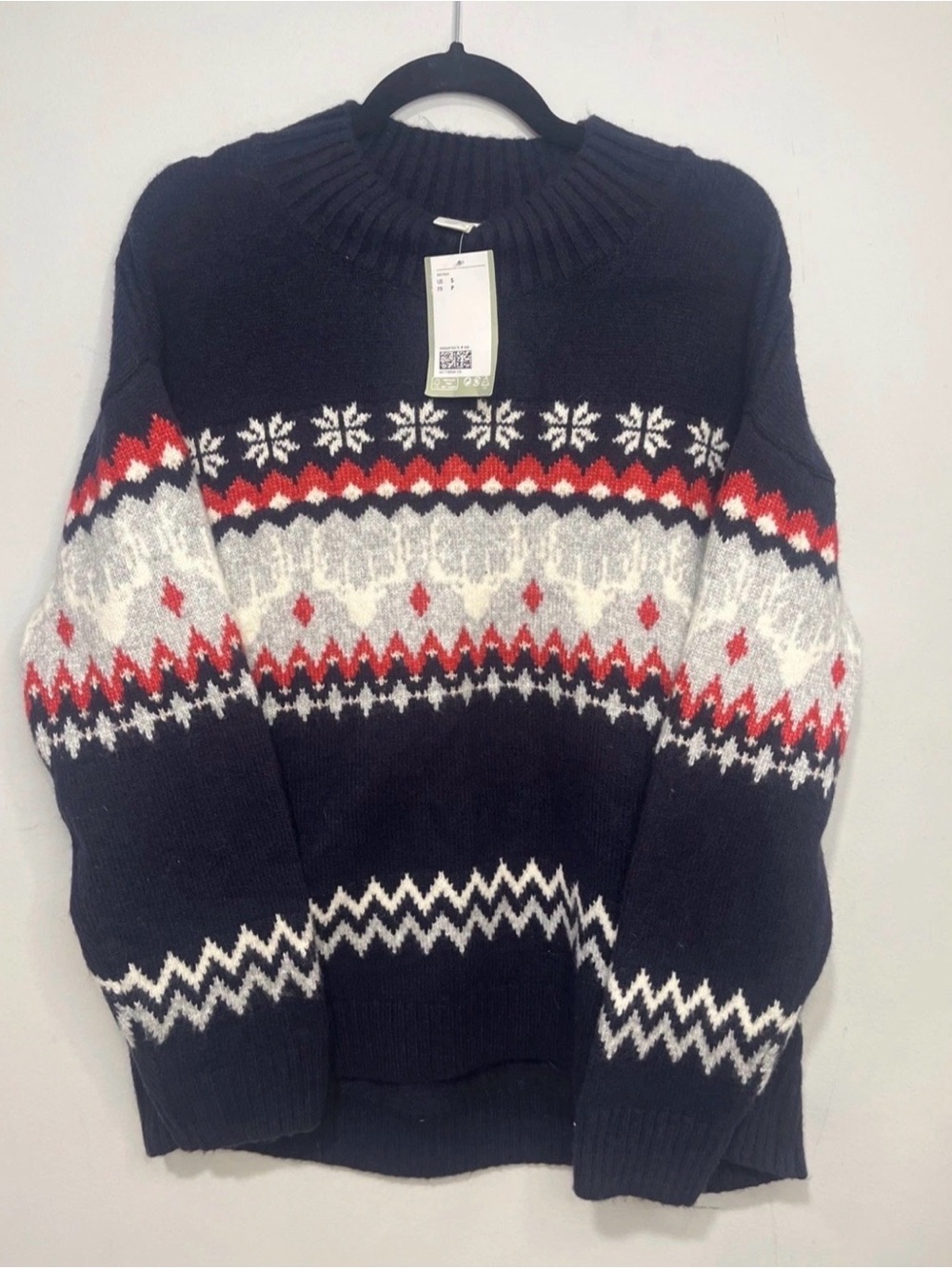 H&M Navy Crewneck Fair Isle Knit Holiday Sweater - NWT size S